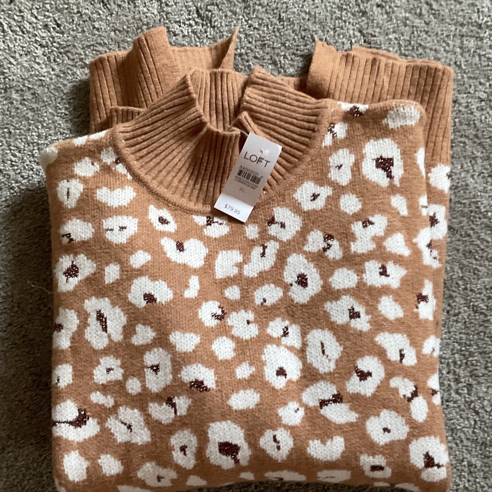 LOFT Brown and White Patterned Sweater NWT